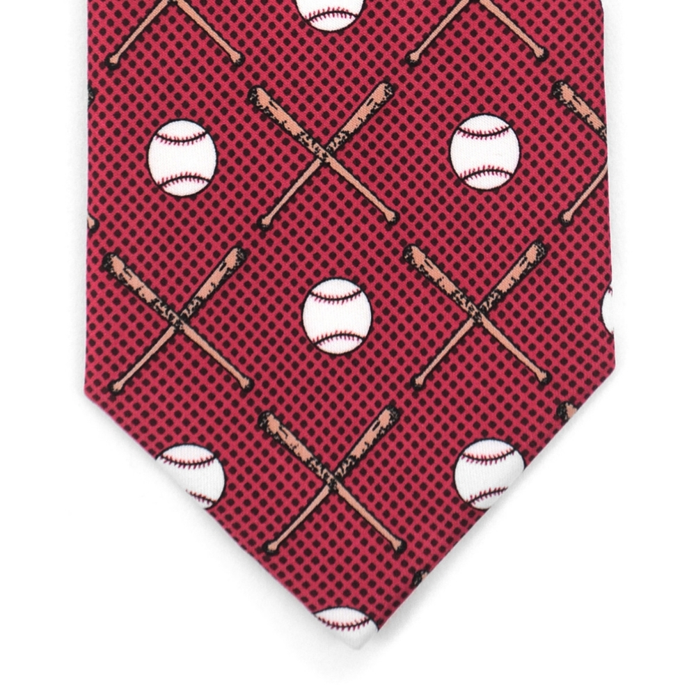 Red Baseball Pattern Tie - Picture 3 of 5